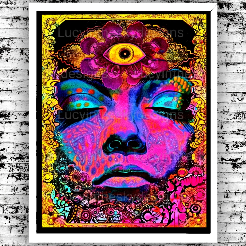 Psychedelic Jewel Tone Trippy Floral Art Print Third Eye 8.5x11
